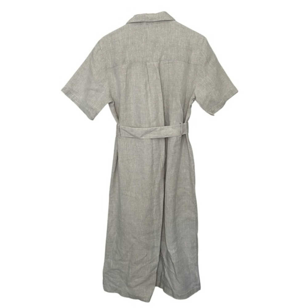 Faherty Linen Shirt Dress M Belted Midi Utility Button Front‎ Pockets neutral - Picture 10 of 12